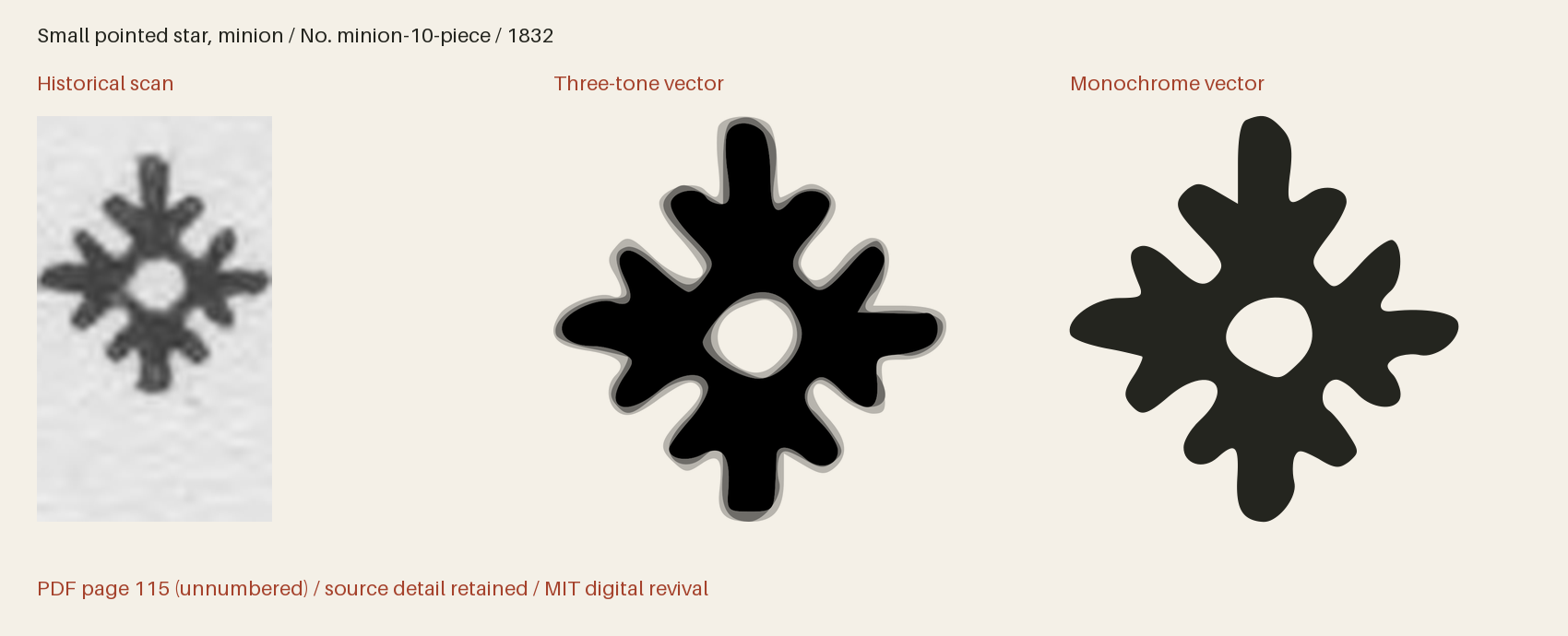 Historical scan beside the three-tone and monochrome vector revivals