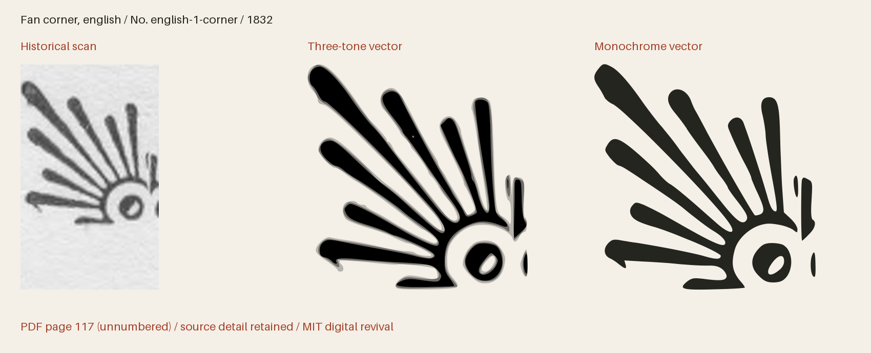 Historical scan beside the three-tone and monochrome vector revivals
