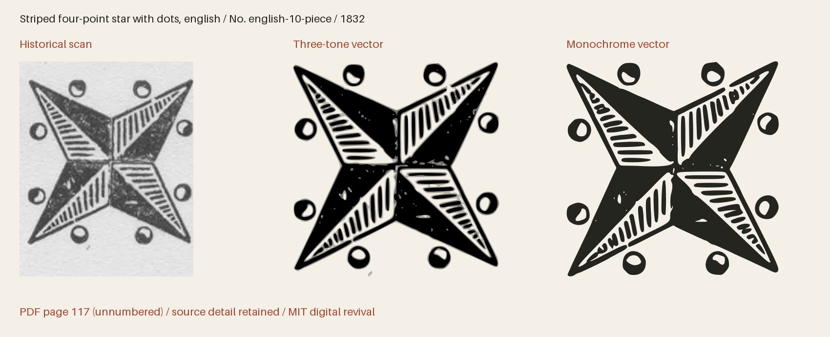 Historical scan beside the three-tone and monochrome vector revivals