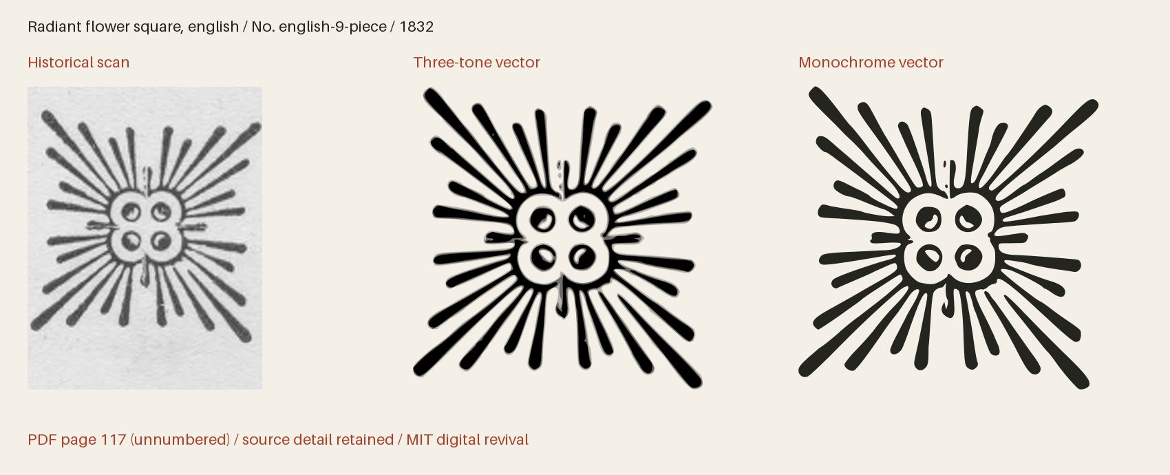Historical scan beside the three-tone and monochrome vector revivals