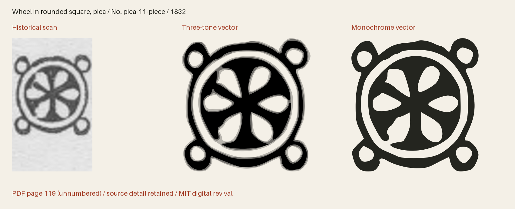 Historical scan beside the three-tone and monochrome vector revivals