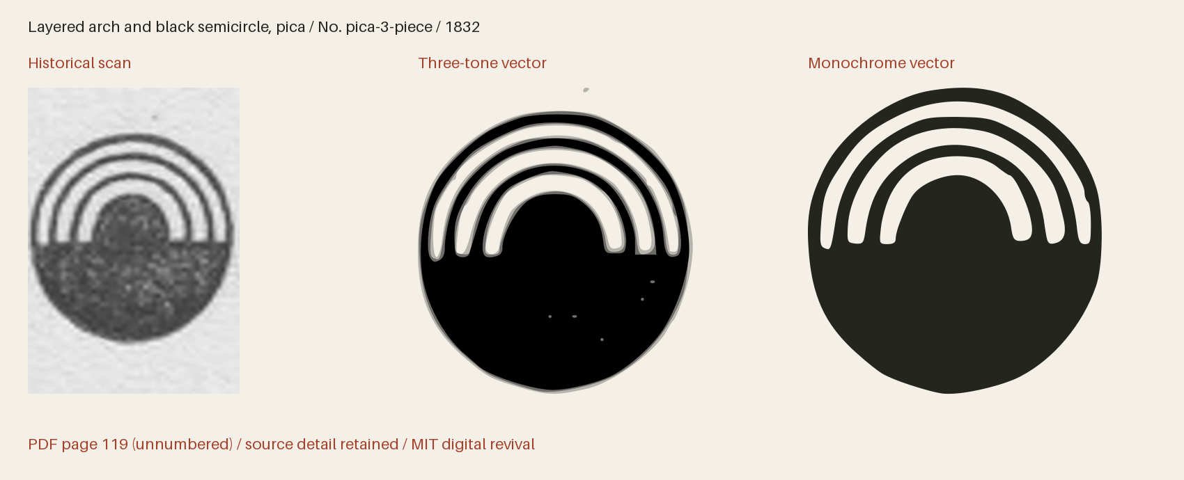 Historical scan beside the three-tone and monochrome vector revivals