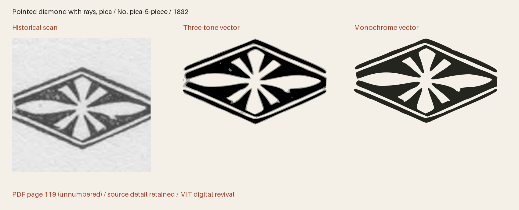 Historical scan beside the three-tone and monochrome vector revivals