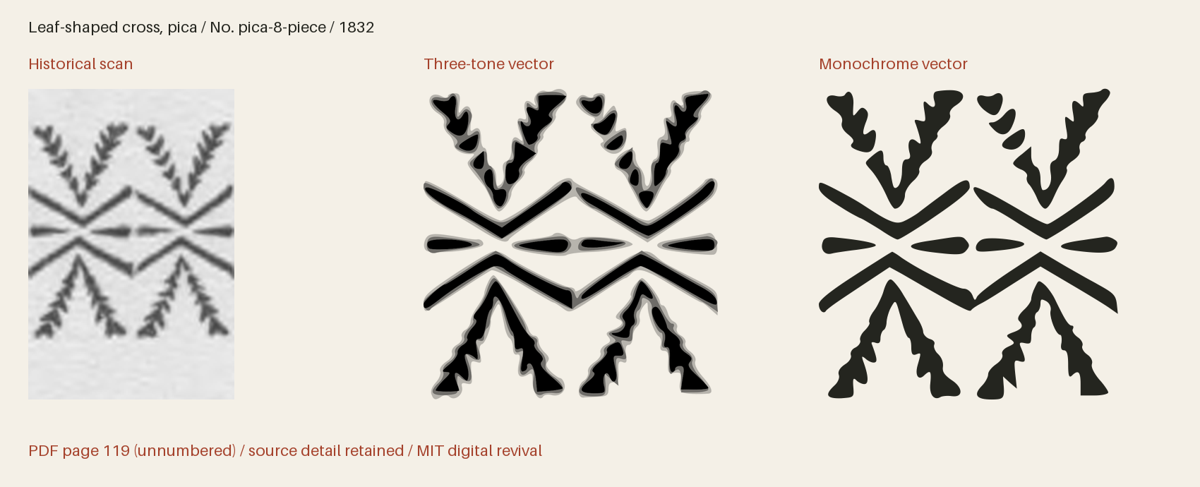 Historical scan beside the three-tone and monochrome vector revivals