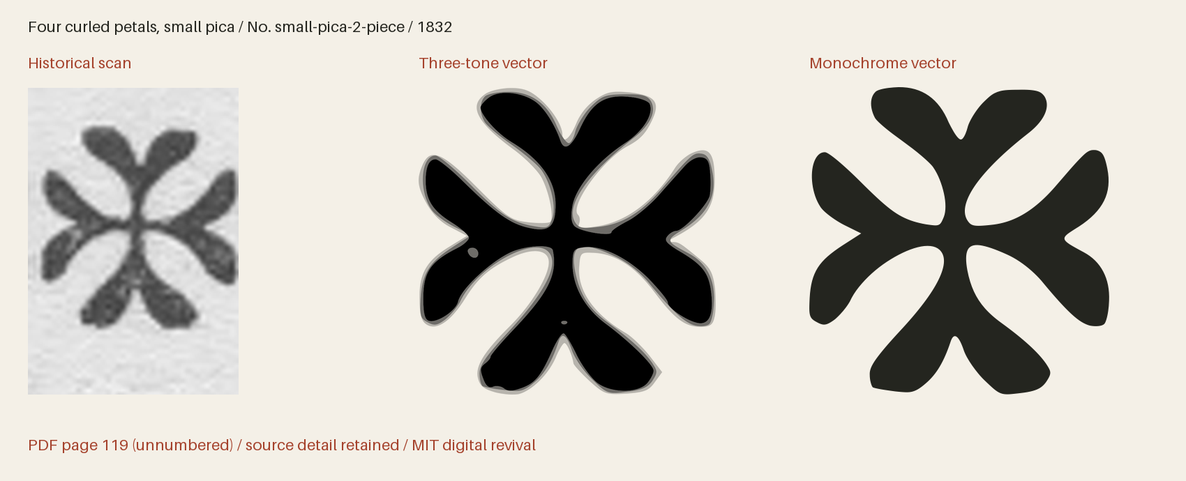 Historical scan beside the three-tone and monochrome vector revivals