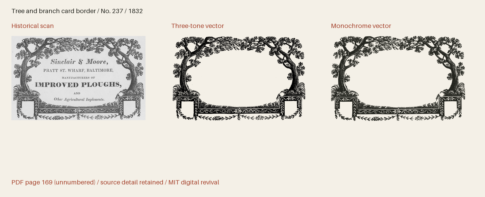 Historical scan beside the three-tone and monochrome vector revivals