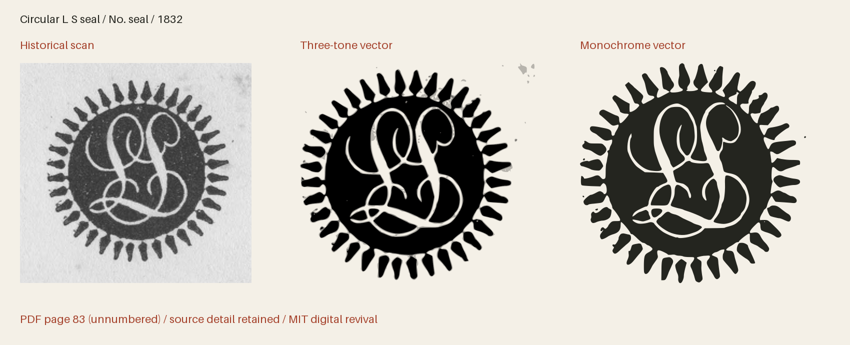 Historical scan beside the three-tone and monochrome vector revivals