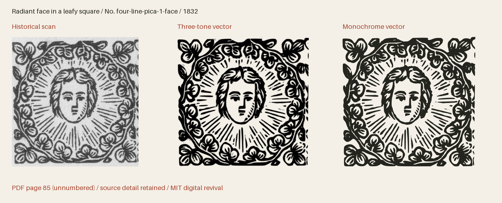 Historical scan beside the three-tone and monochrome vector revivals