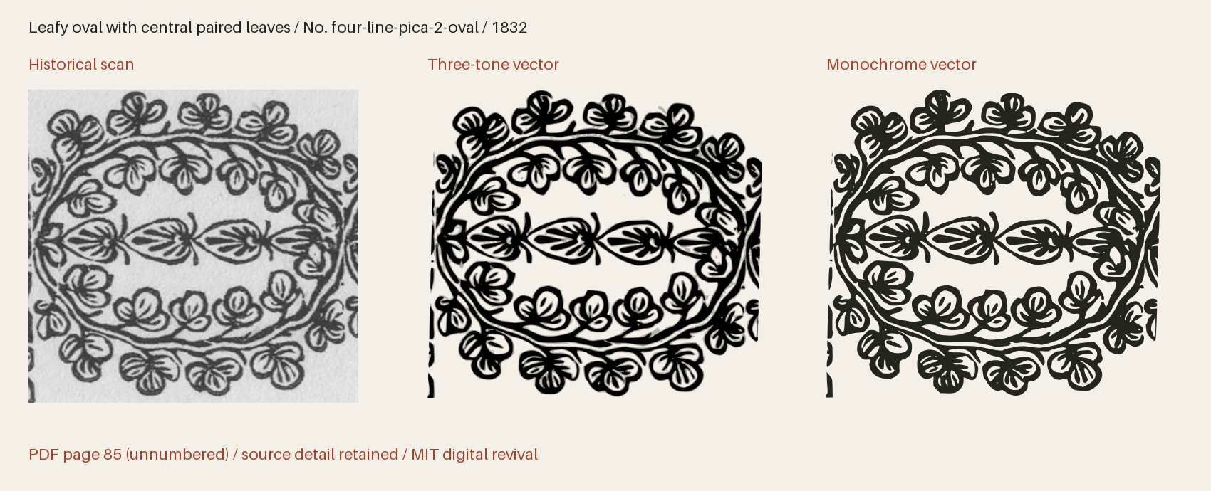 Historical scan beside the three-tone and monochrome vector revivals