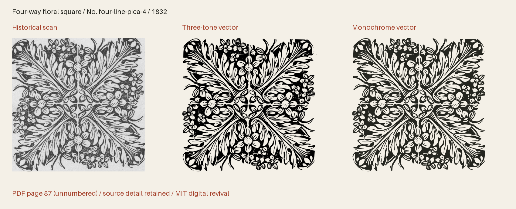 Historical scan beside the three-tone and monochrome vector revivals