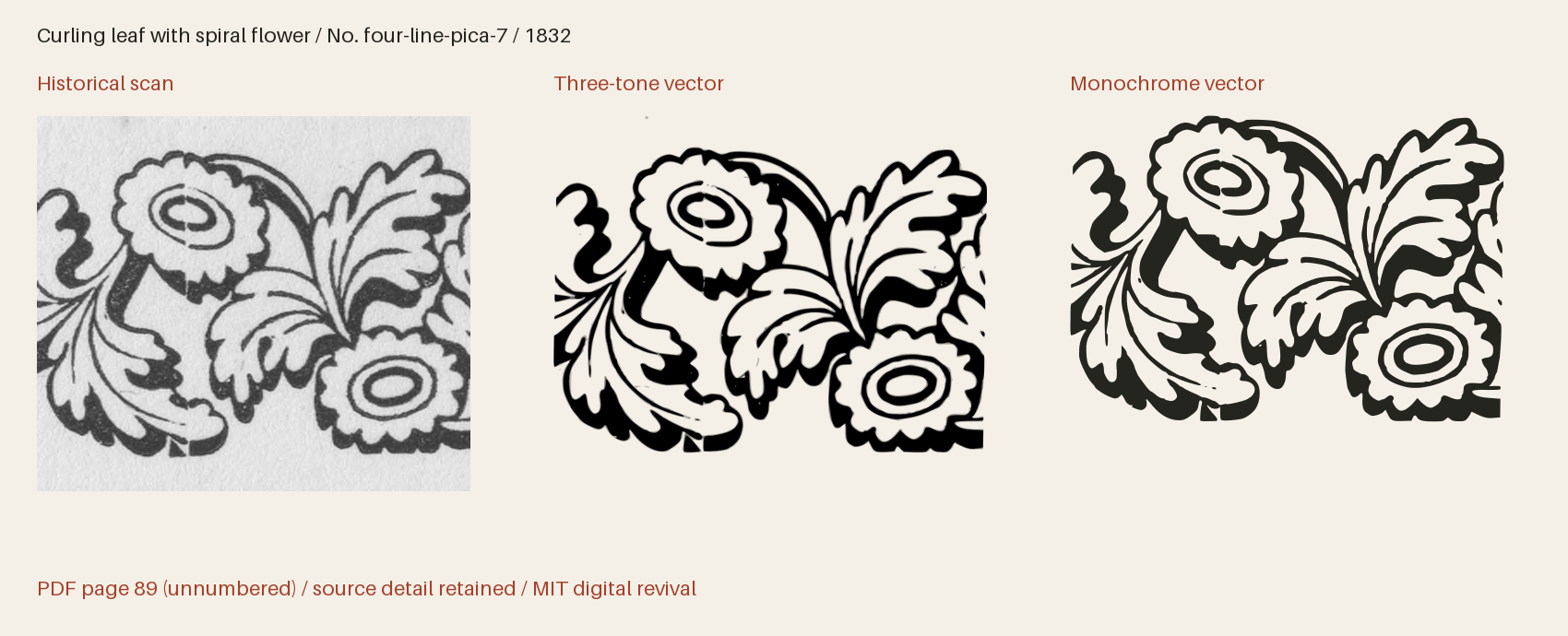 Historical scan beside the three-tone and monochrome vector revivals