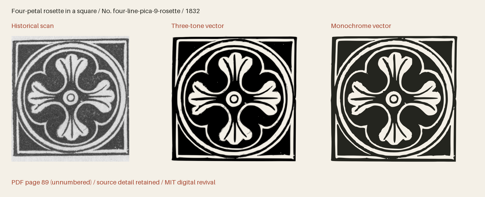Historical scan beside the three-tone and monochrome vector revivals