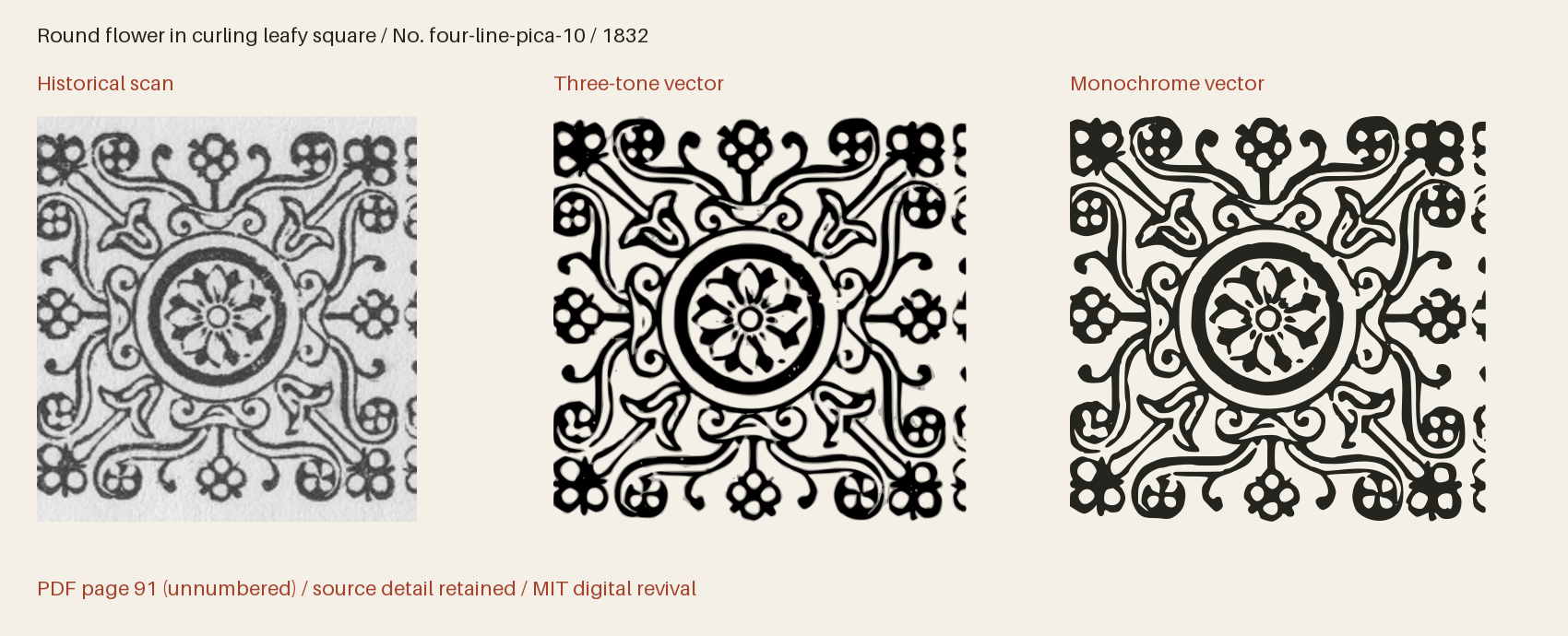 Historical scan beside the three-tone and monochrome vector revivals