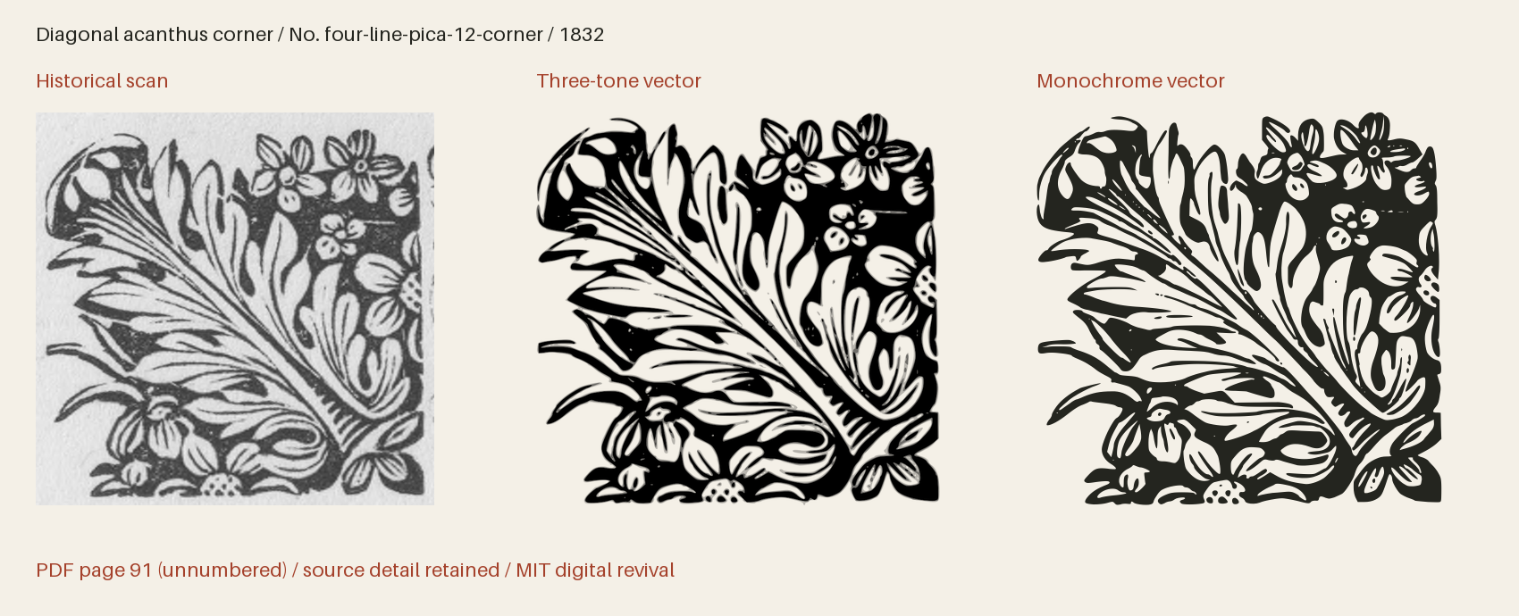 Historical scan beside the three-tone and monochrome vector revivals