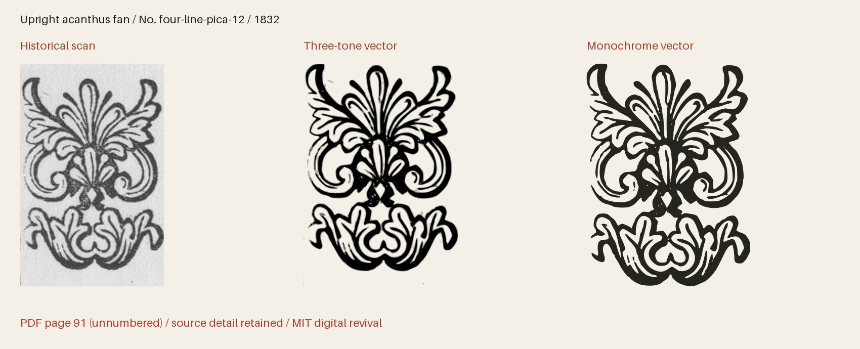 Historical scan beside the three-tone and monochrome vector revivals