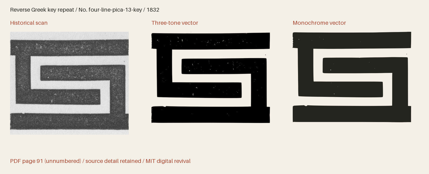 Historical scan beside the three-tone and monochrome vector revivals