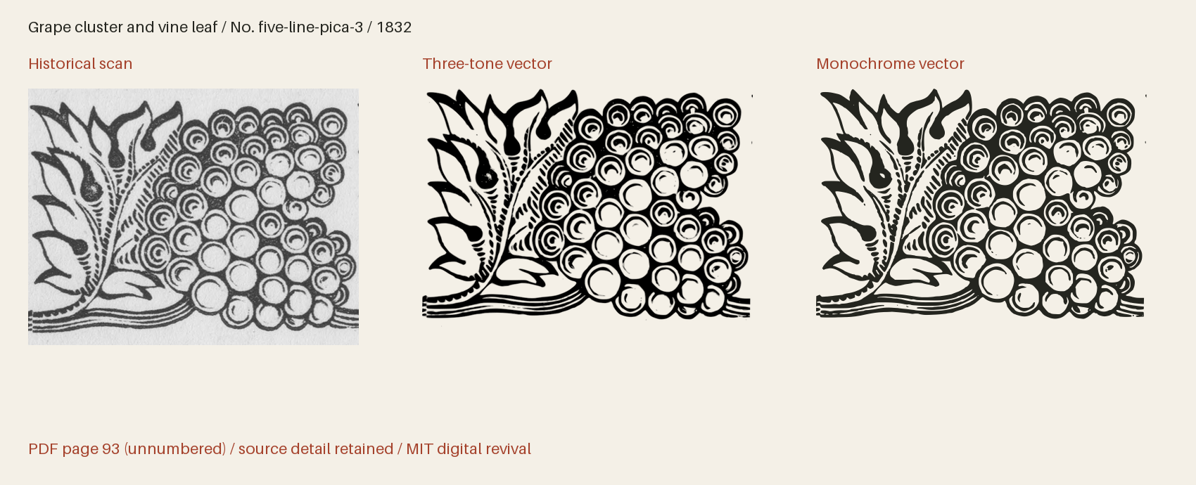 Historical scan beside the three-tone and monochrome vector revivals