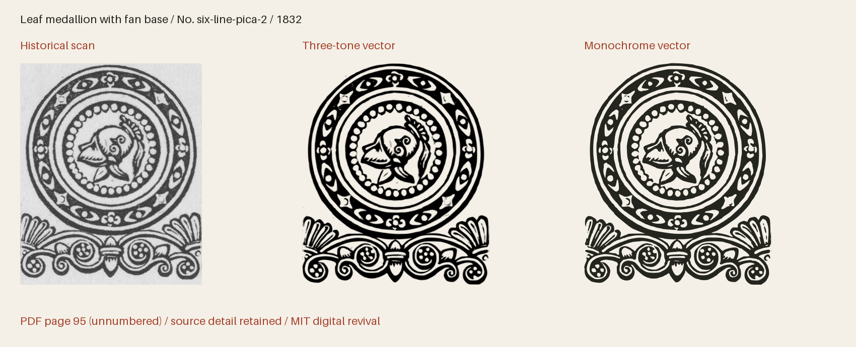 Historical scan beside the three-tone and monochrome vector revivals