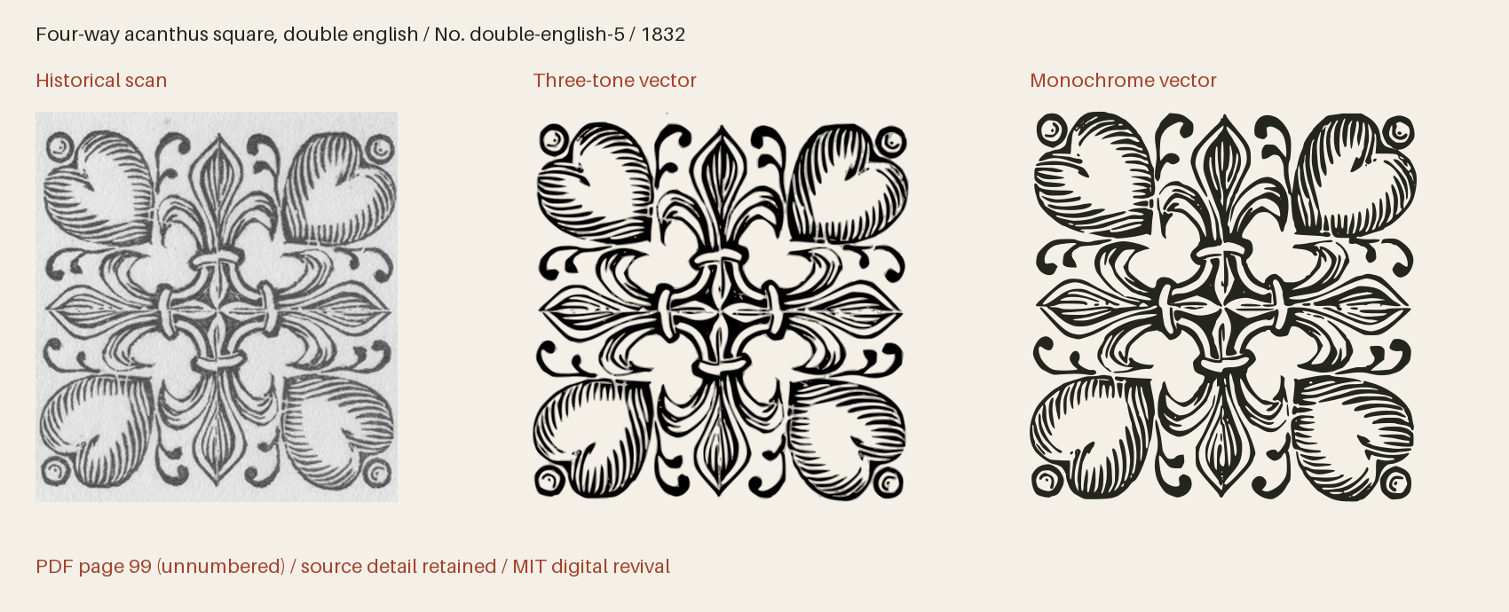 Historical scan beside the three-tone and monochrome vector revivals