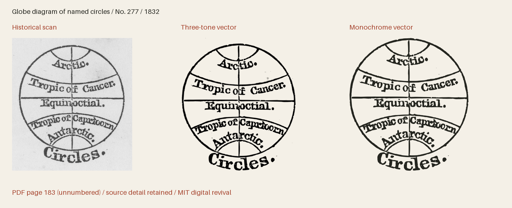 Historical scan beside the three-tone and monochrome vector revivals