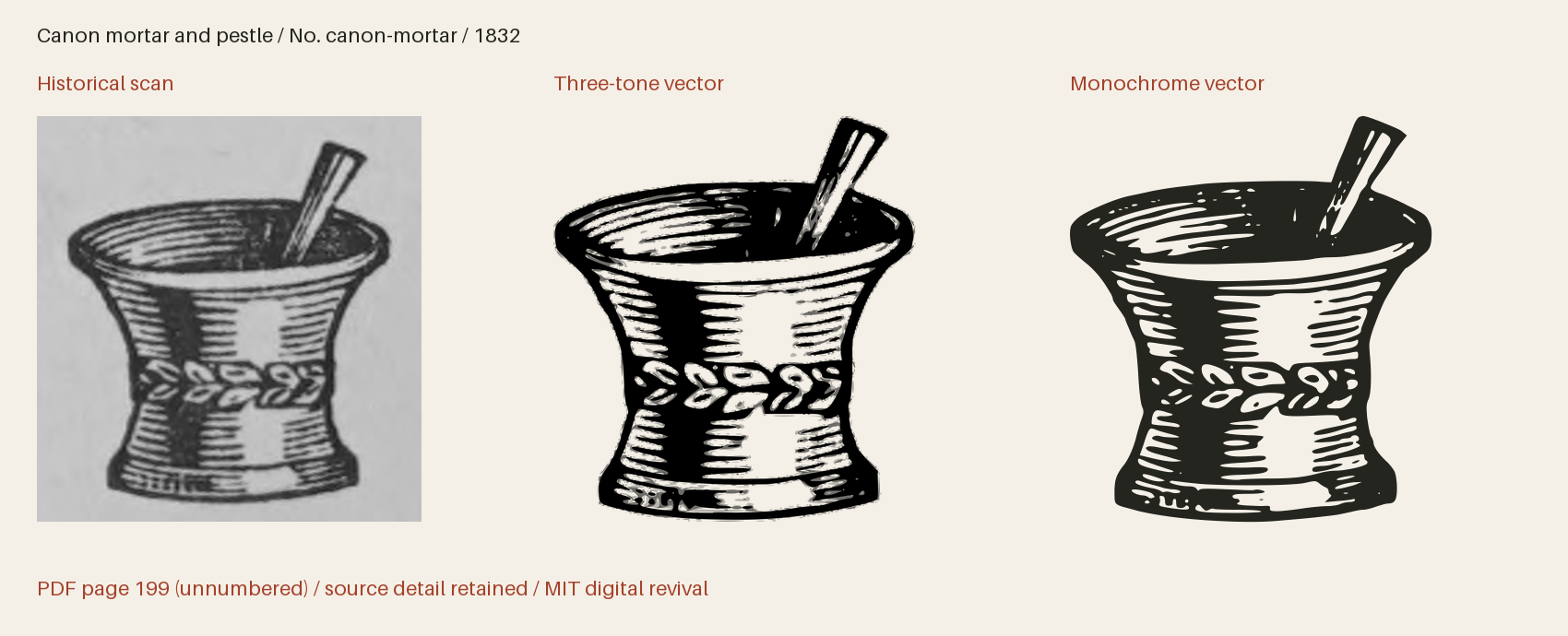 Historical scan beside the three-tone and monochrome vector revivals