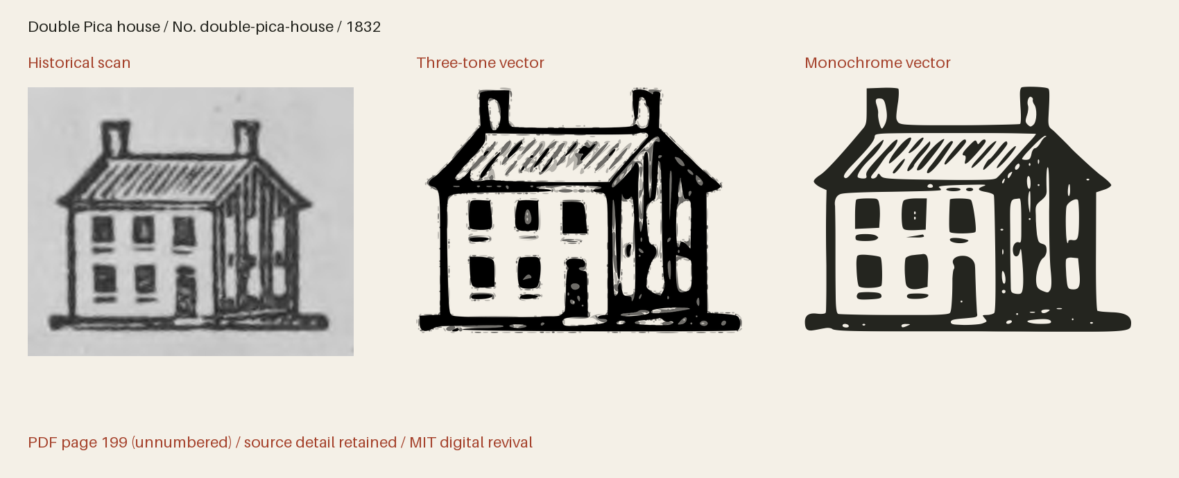 Historical scan beside the three-tone and monochrome vector revivals