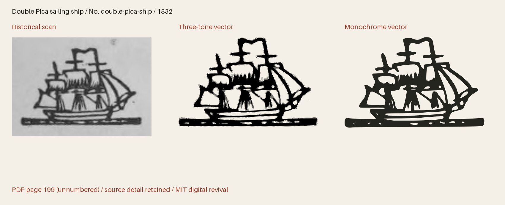 Historical scan beside the three-tone and monochrome vector revivals