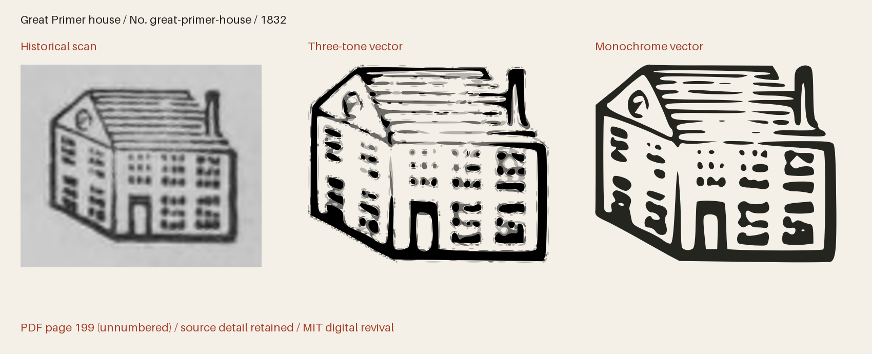 Historical scan beside the three-tone and monochrome vector revivals