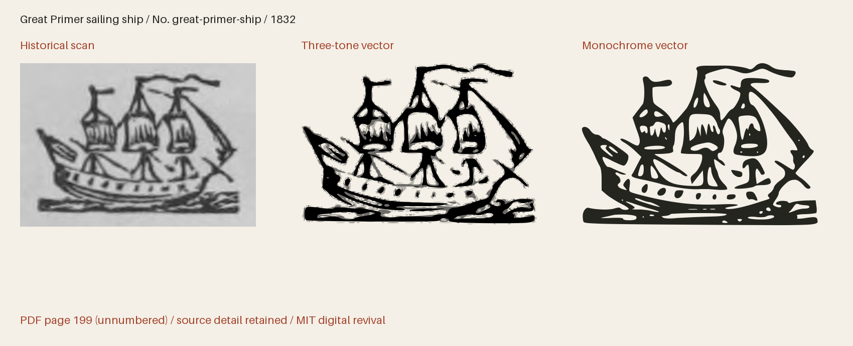 Historical scan beside the three-tone and monochrome vector revivals