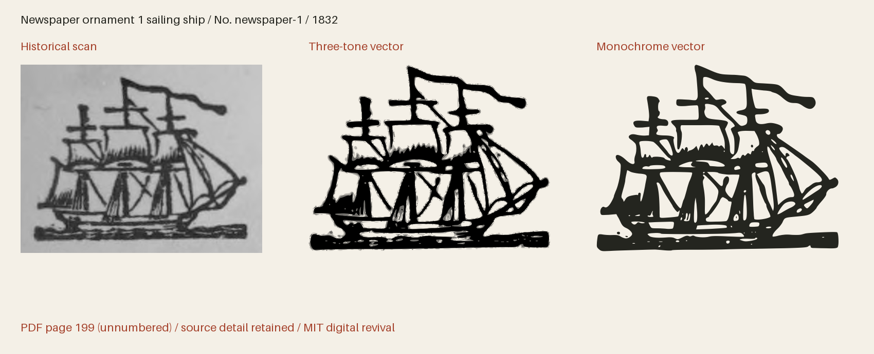 Historical scan beside the three-tone and monochrome vector revivals