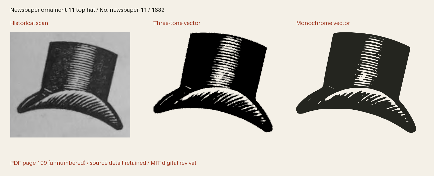 Historical scan beside the three-tone and monochrome vector revivals