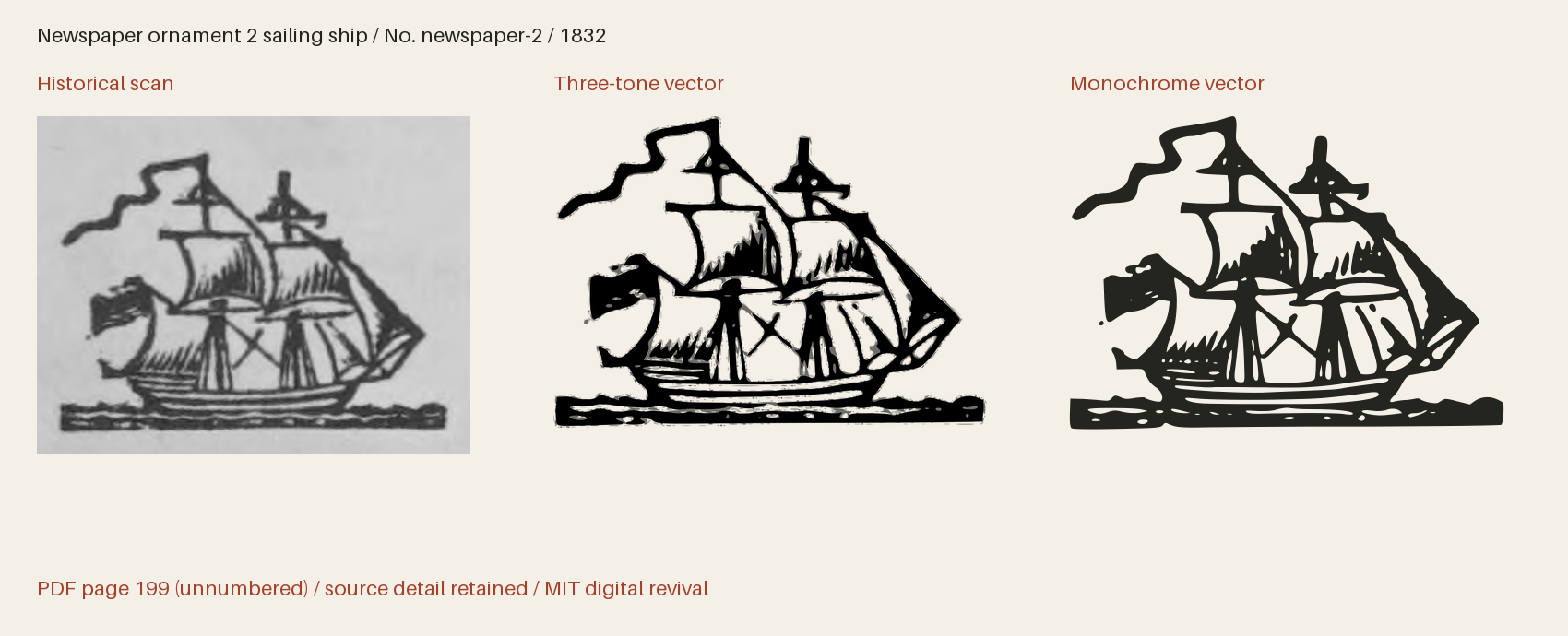 Historical scan beside the three-tone and monochrome vector revivals