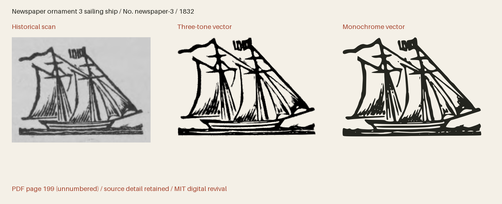 Historical scan beside the three-tone and monochrome vector revivals