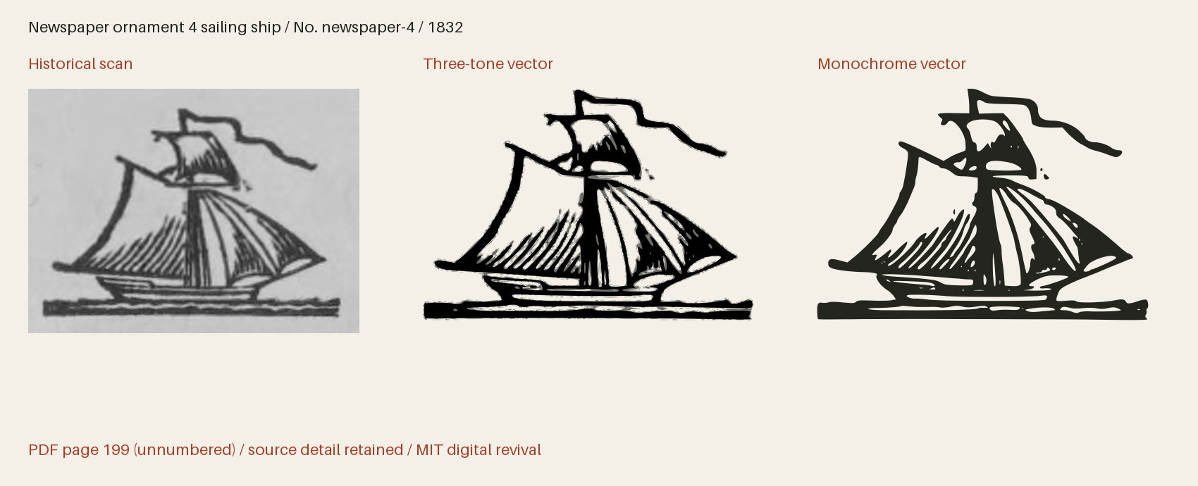 Historical scan beside the three-tone and monochrome vector revivals