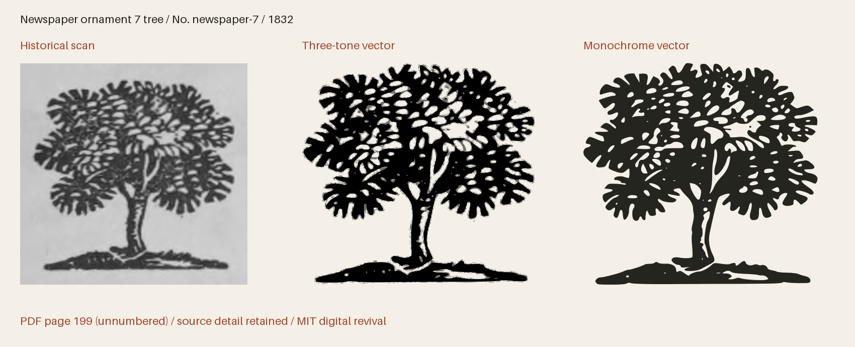 Historical scan beside the three-tone and monochrome vector revivals