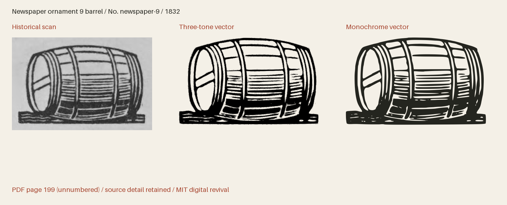 Historical scan beside the three-tone and monochrome vector revivals
