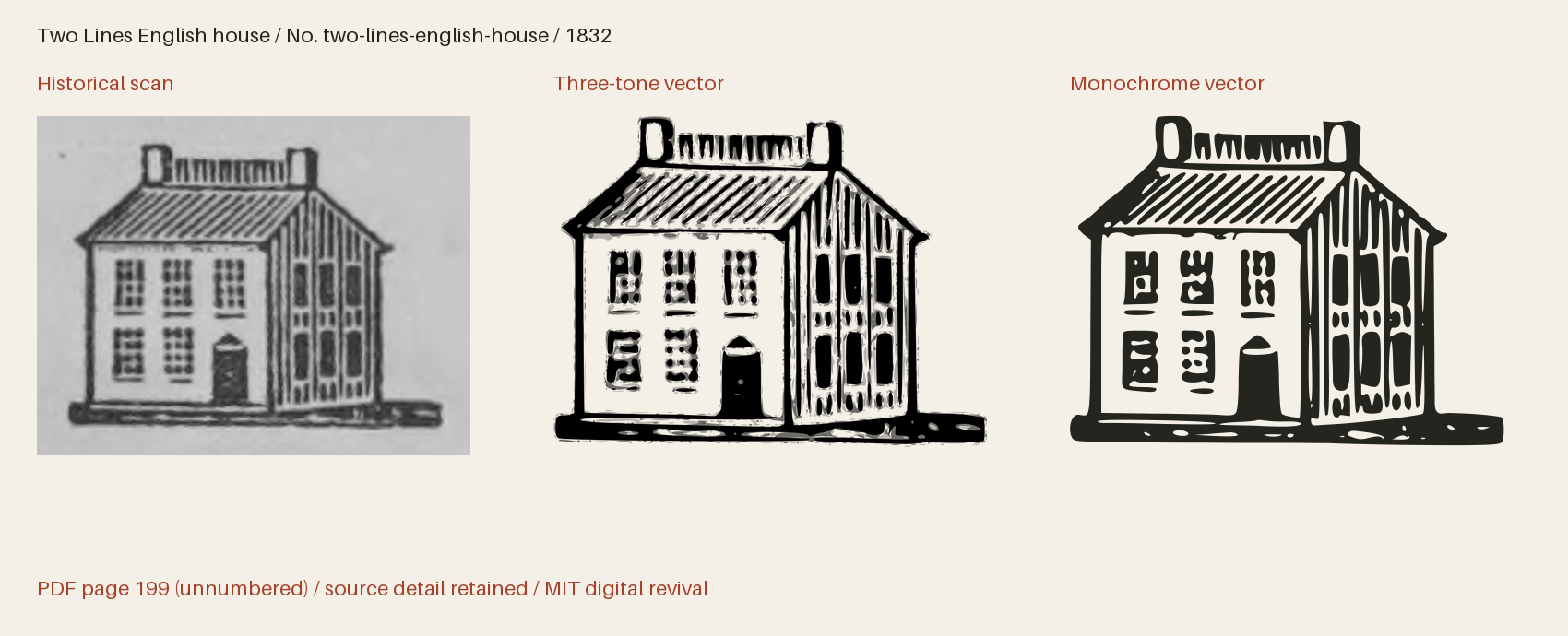 Historical scan beside the three-tone and monochrome vector revivals