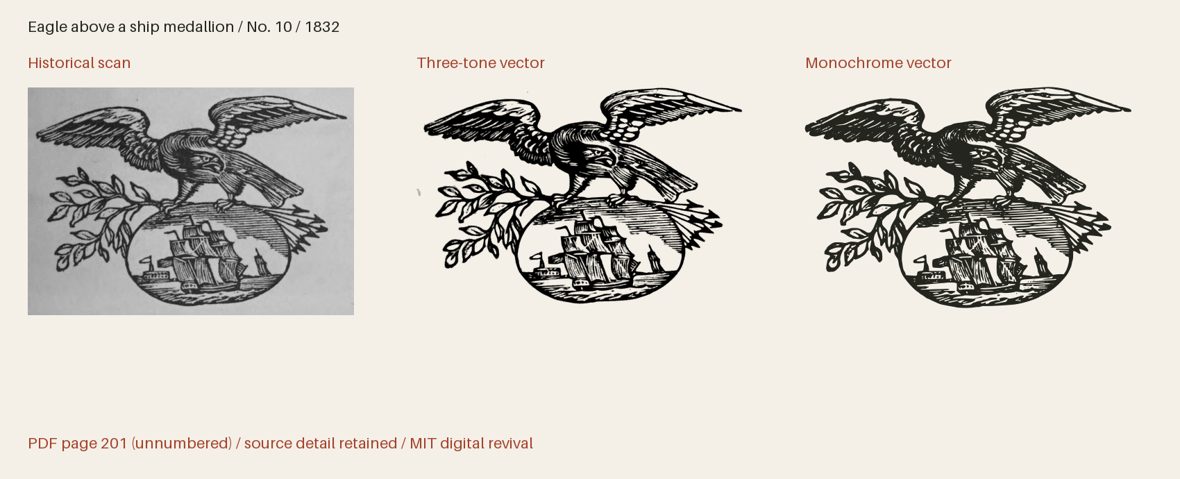 Historical scan beside the three-tone and monochrome vector revivals