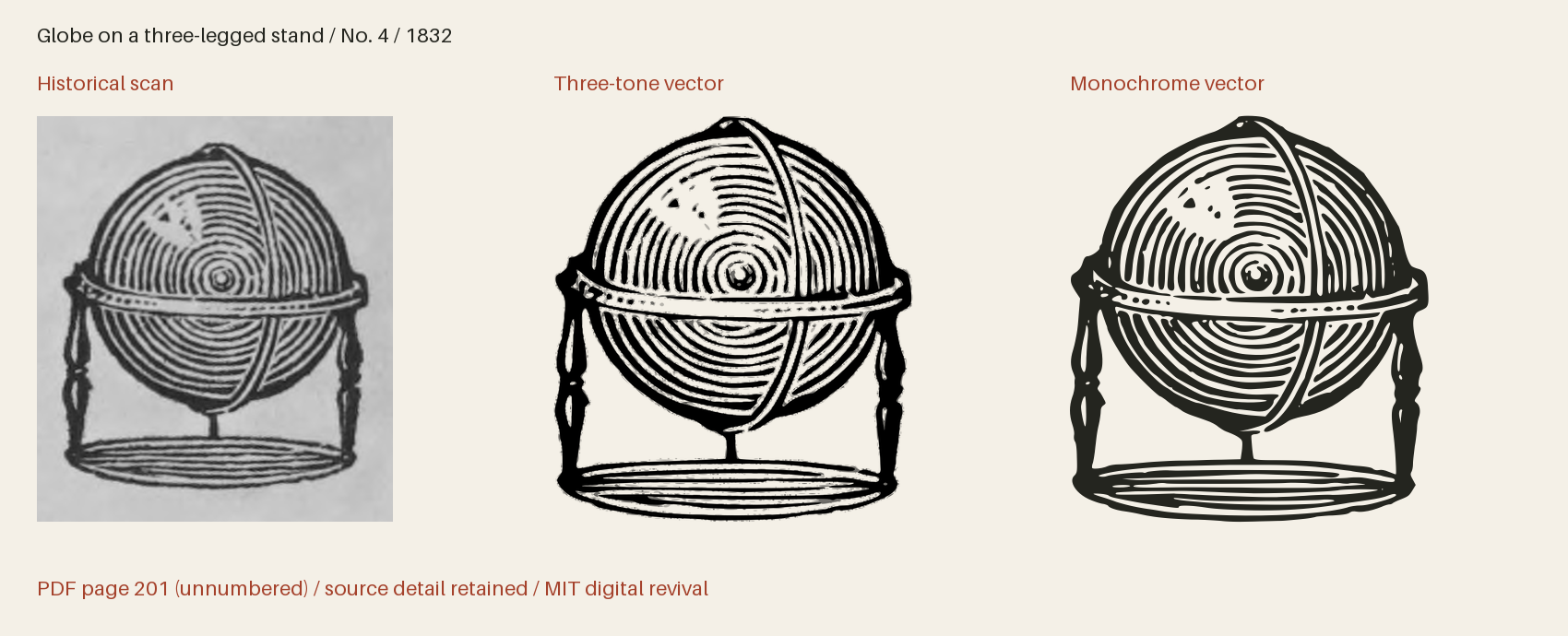 Historical scan beside the three-tone and monochrome vector revivals