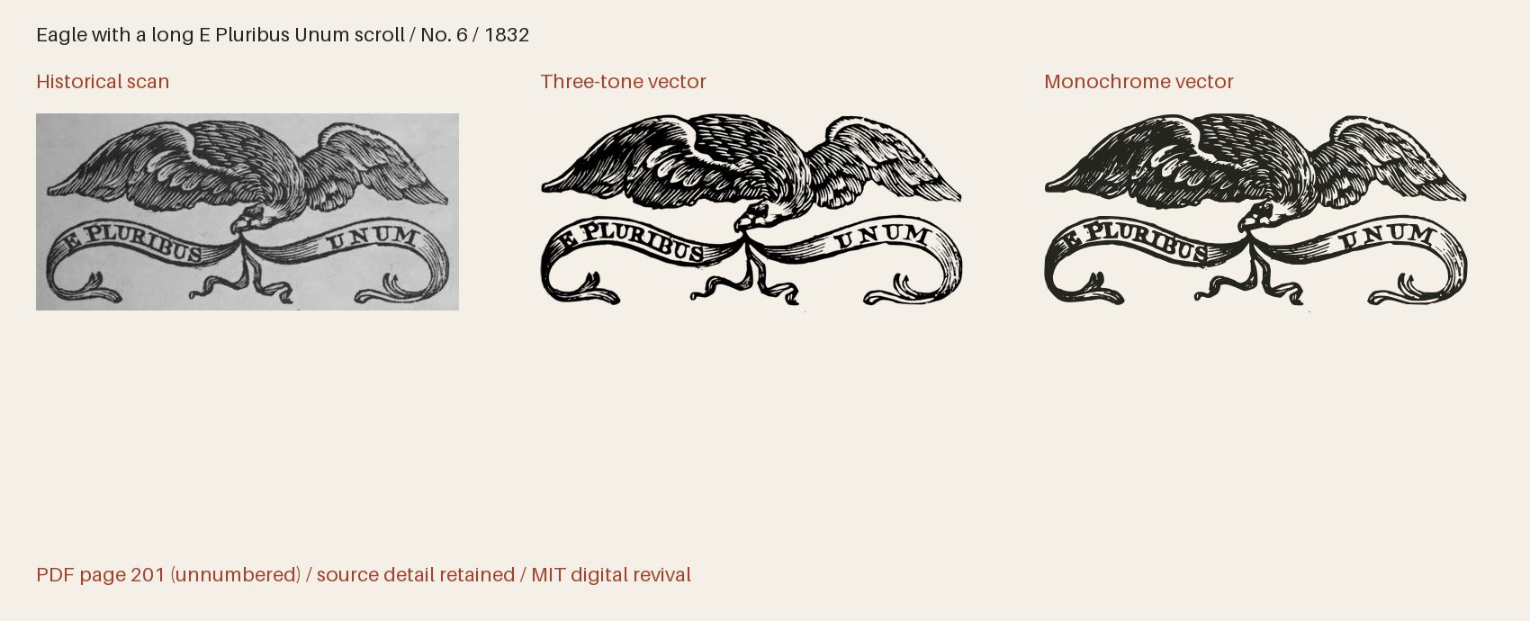 Historical scan beside the three-tone and monochrome vector revivals