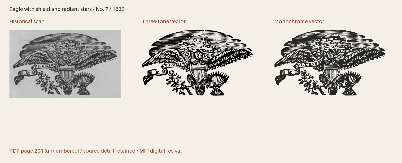 Historical scan beside the three-tone and monochrome vector revivals