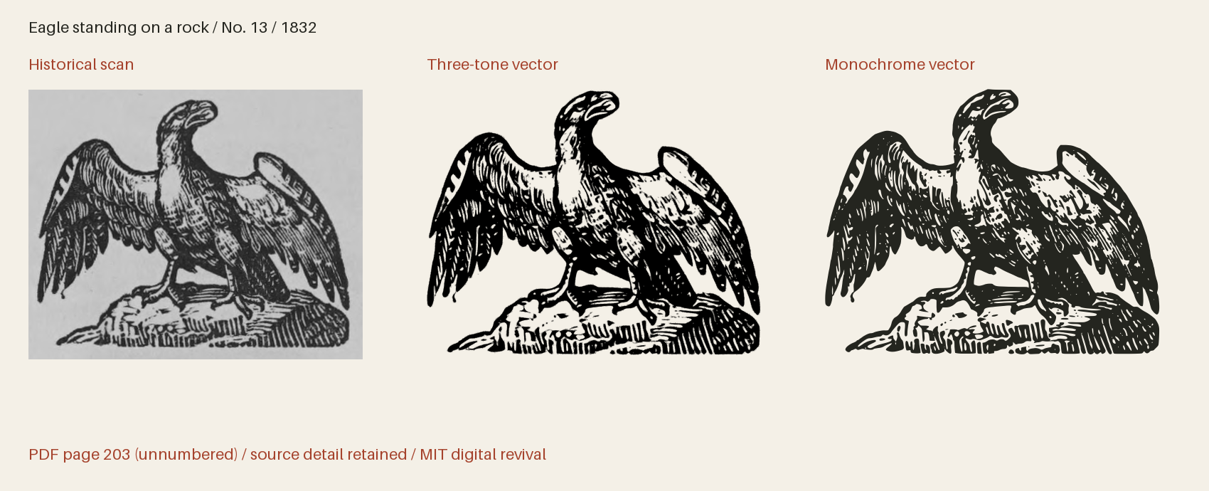 Historical scan beside the three-tone and monochrome vector revivals