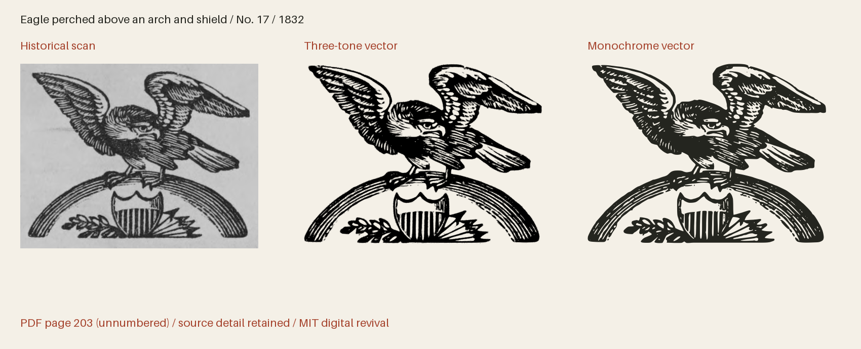 Historical scan beside the three-tone and monochrome vector revivals