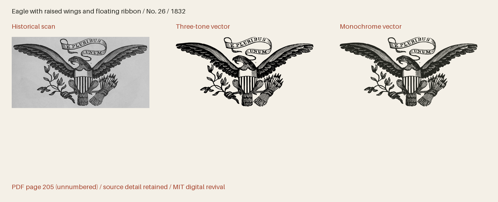 Historical scan beside the three-tone and monochrome vector revivals