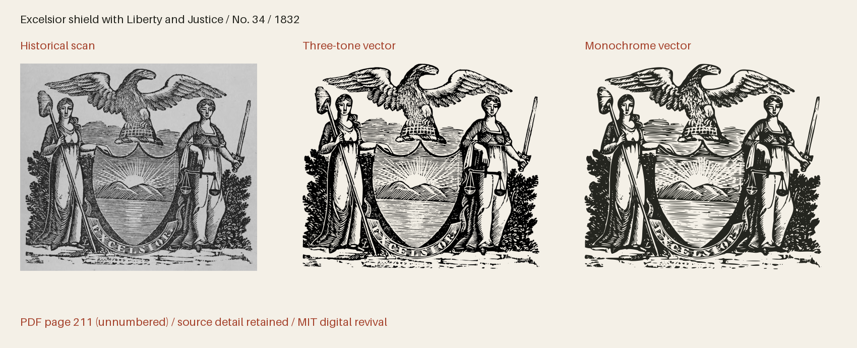 Historical scan beside the three-tone and monochrome vector revivals