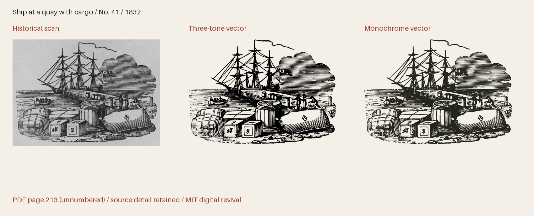 Historical scan beside the three-tone and monochrome vector revivals