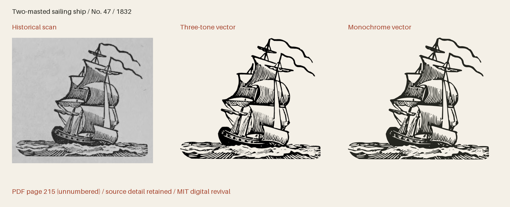 Historical scan beside the three-tone and monochrome vector revivals