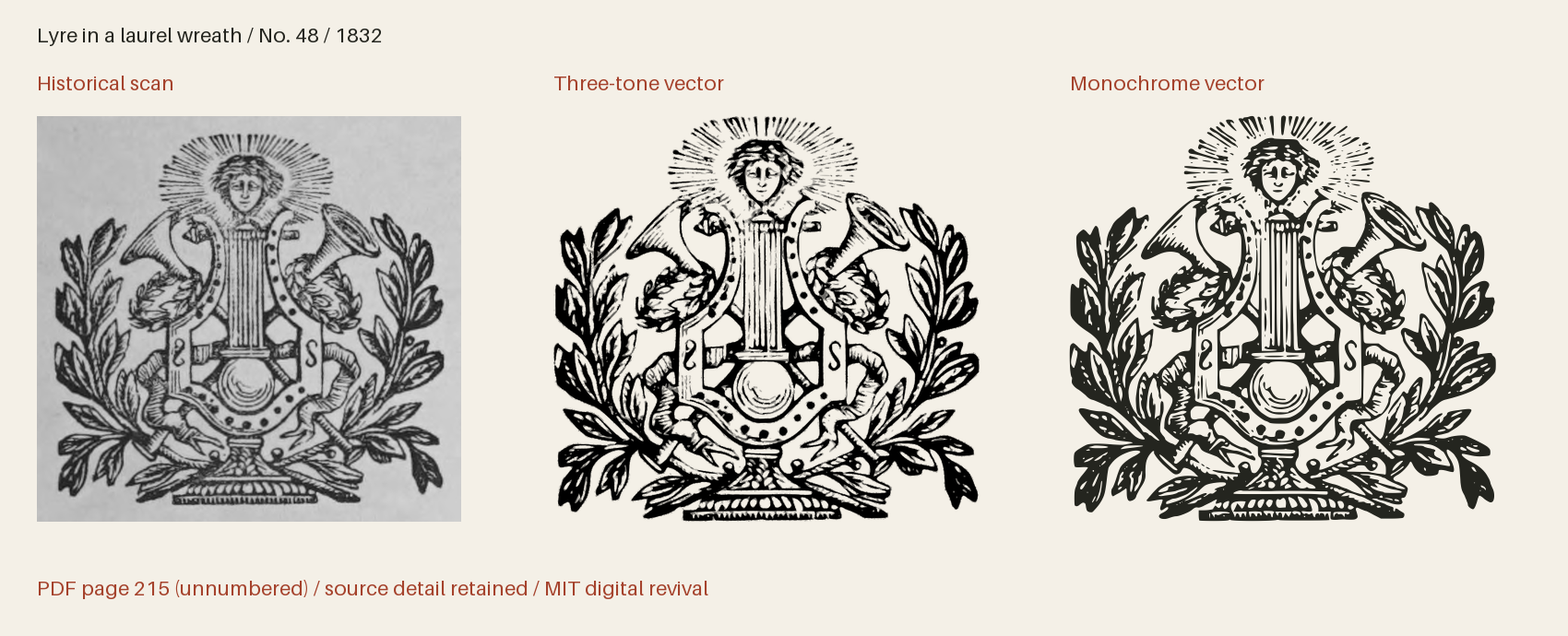 Historical scan beside the three-tone and monochrome vector revivals