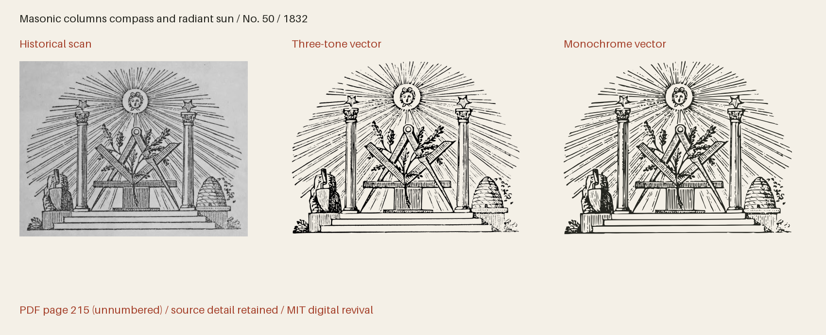 Historical scan beside the three-tone and monochrome vector revivals