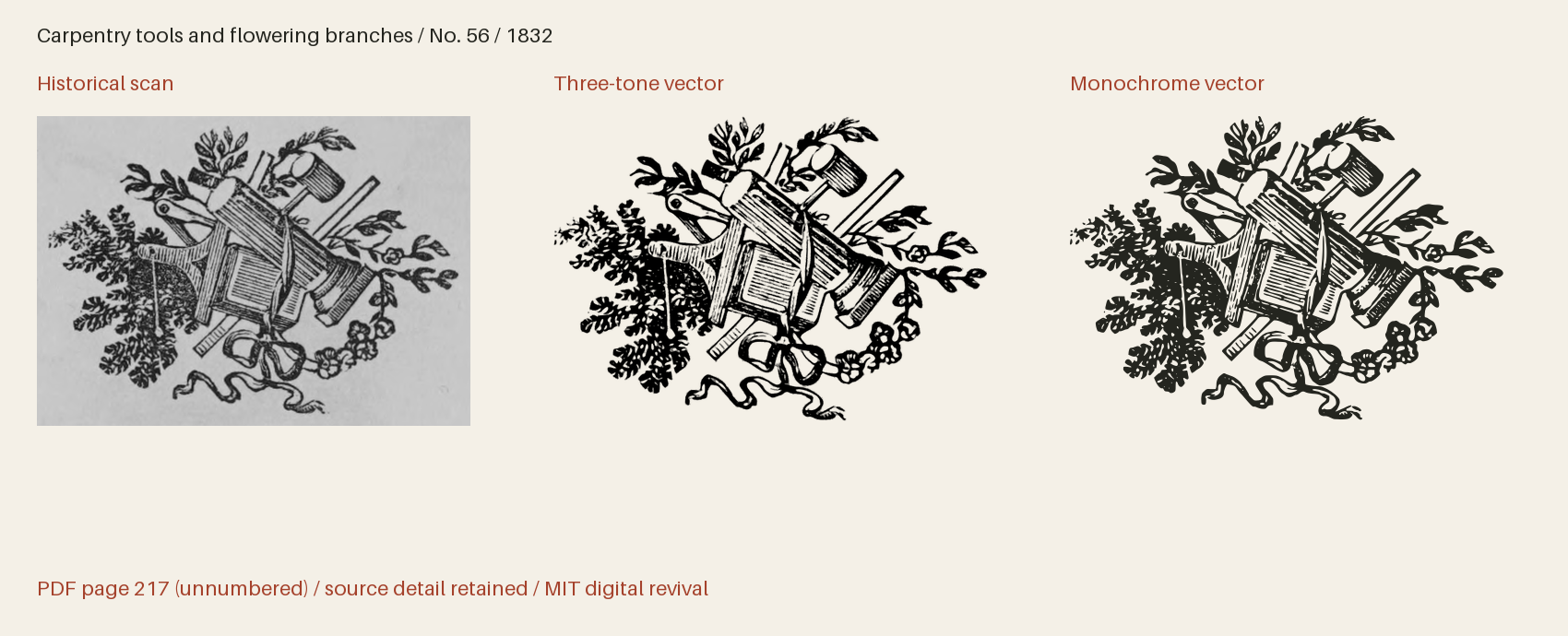 Historical scan beside the three-tone and monochrome vector revivals